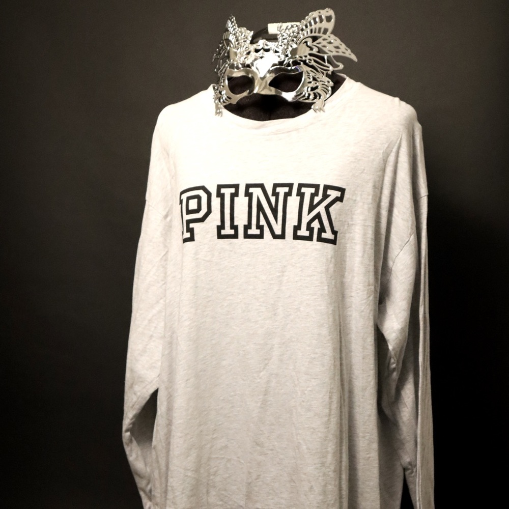 Pink Victoria's Secret Light Gray Long Sleeve Jersey Shirt with Logo